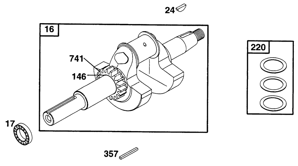 Crankshaft Diagram and Parts List for 290447-1147-XX  Briggs and Stratton Engine